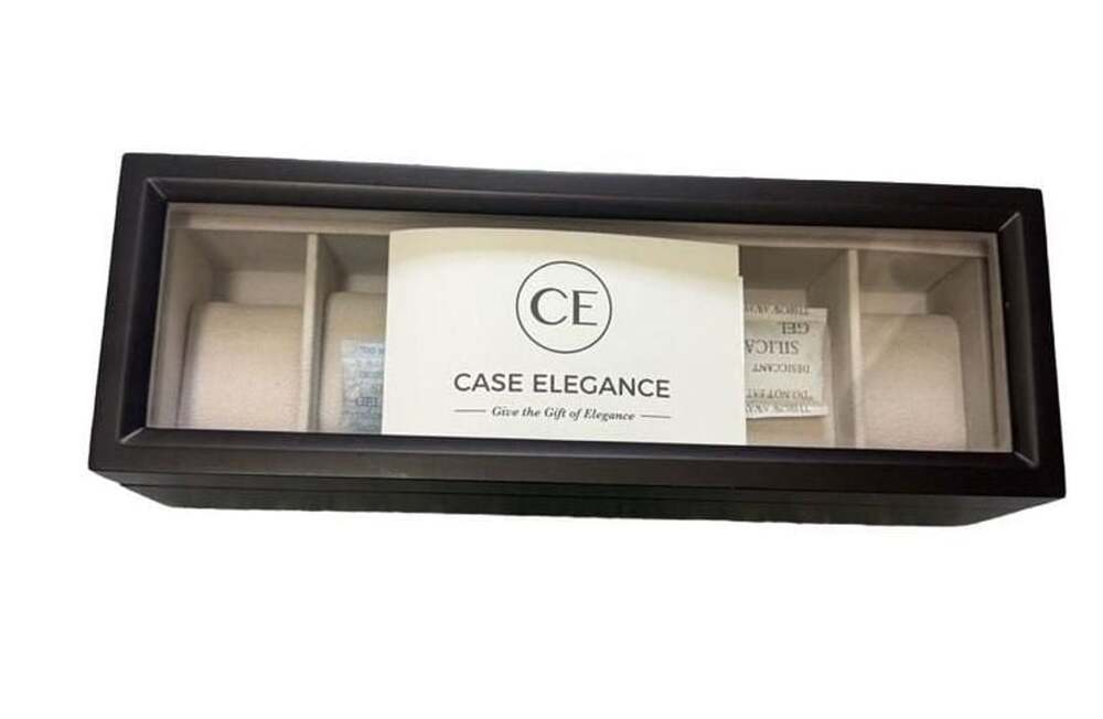 Case Elegance Wooden 6 Slot Watch Box Display Case with Glass Top